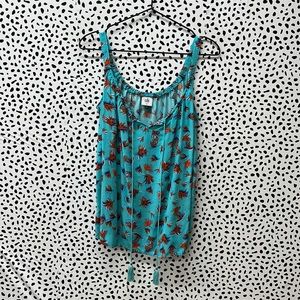 CAbi Feather Floral Print Tank Turquoise